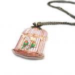 Bird Cage Wooden Necklace - Love Birds - Bird..