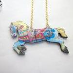 Carousel Horse Necklace, Horse Necklace, Wooden..
