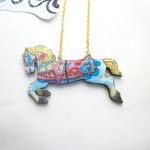Carousel Horse Necklace, Horse Necklace, Wooden..