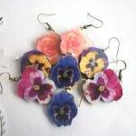 Flower Earrings, Wooden Flower Earrings, Pansy..