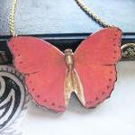 Ruby Red Wooden Butterfly Necklace Pendant