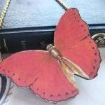 Ruby Red Wooden Butterfly Necklace Pendant