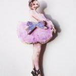 Pink Ballet Dancer Wooden Brooch