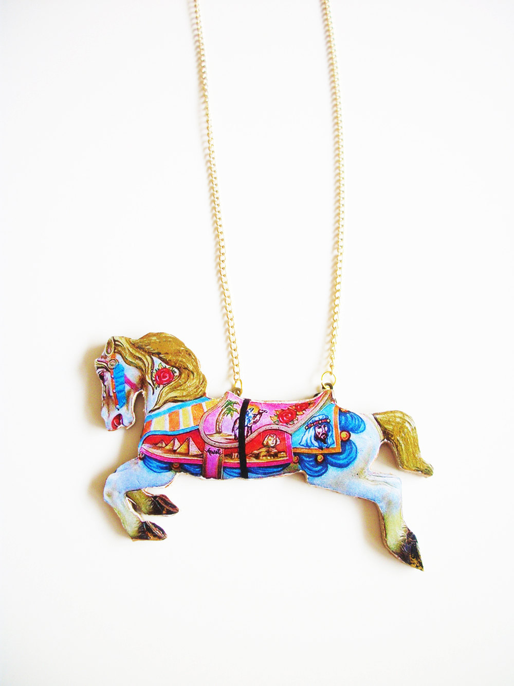 Carousel Horse Necklace, Horse Necklace, Wooden Necklace Pendant, Merry Go Round, Funfair Necklace, Carousel Necklace